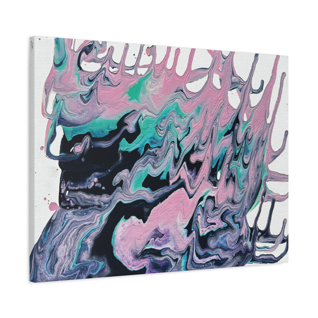 Dripping Abstract Pour Painting Canvas  Pink Teal Fluid Art Stretched Wall Decor