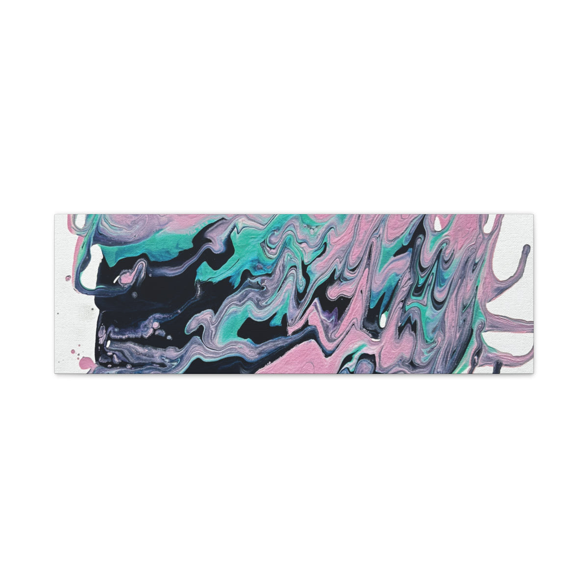 Dripping Abstract Pour Painting Canvas  Pink Teal Fluid Art Stretched Wall Decor