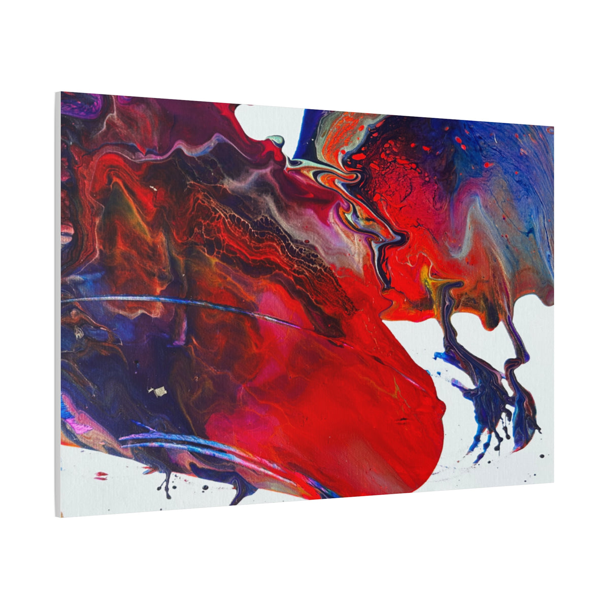 Abstract Red & Blue Fluid Art Canvas Print — Matte Stretched Wall Art