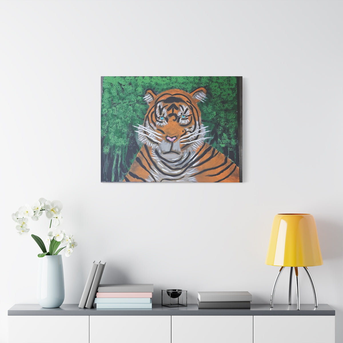 Tiger Portrait Matte Canvas Wall Art Bold Jungle Tiger Painting on Stretched Canvas