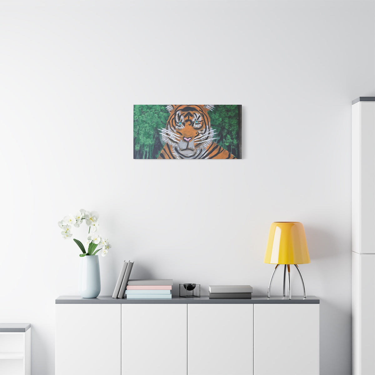 Tiger Portrait Matte Canvas Wall Art Bold Jungle Tiger Painting on Stretched Canvas