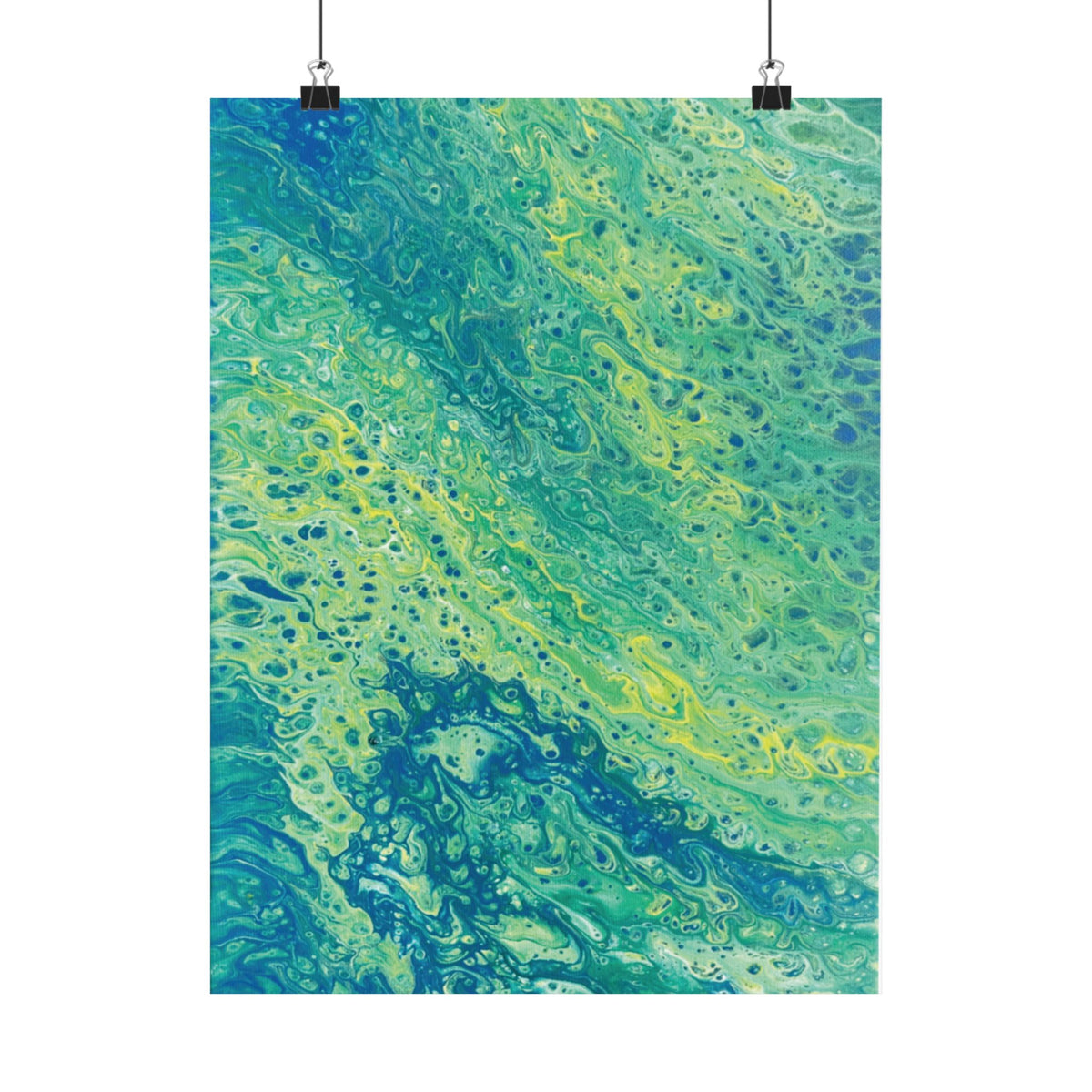 Moss Abstract Ocean Flow Matte Poster (Blue-Green Vertical Fluid Art)
