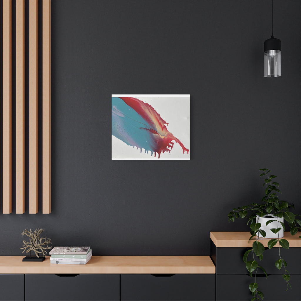 Ceiling Abstract Drip Matte Canvas Print (Blue & Red Fluid Art)