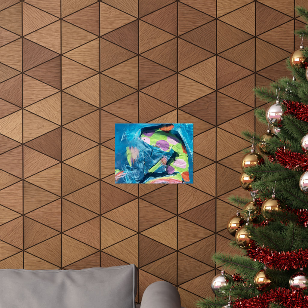 The Fish Abstract Color Splash Matte Horizontal Poster Vibrant Blue & Neon Accent Wall Art