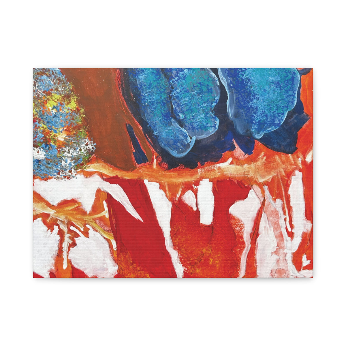 Abstract Red & Blue Matte Stretched Canvas Modern Expressionist Wall Art
