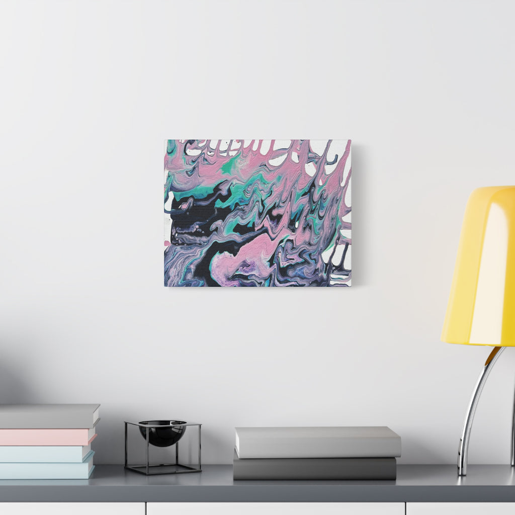 Dripping Abstract Pour Painting Canvas  Pink Teal Fluid Art Stretched Wall Decor