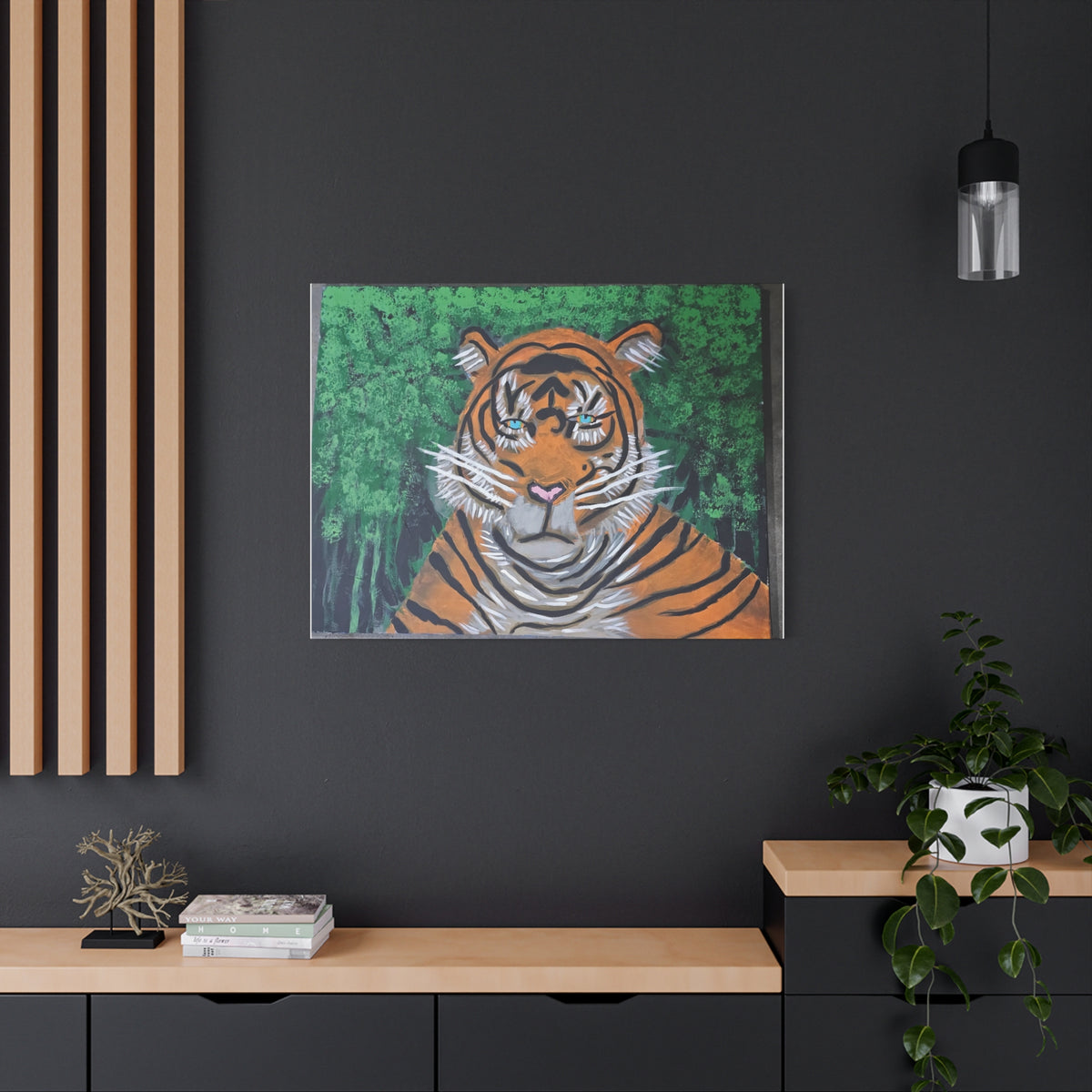 Tiger Portrait Matte Canvas Wall Art Bold Jungle Tiger Painting on Stretched Canvas