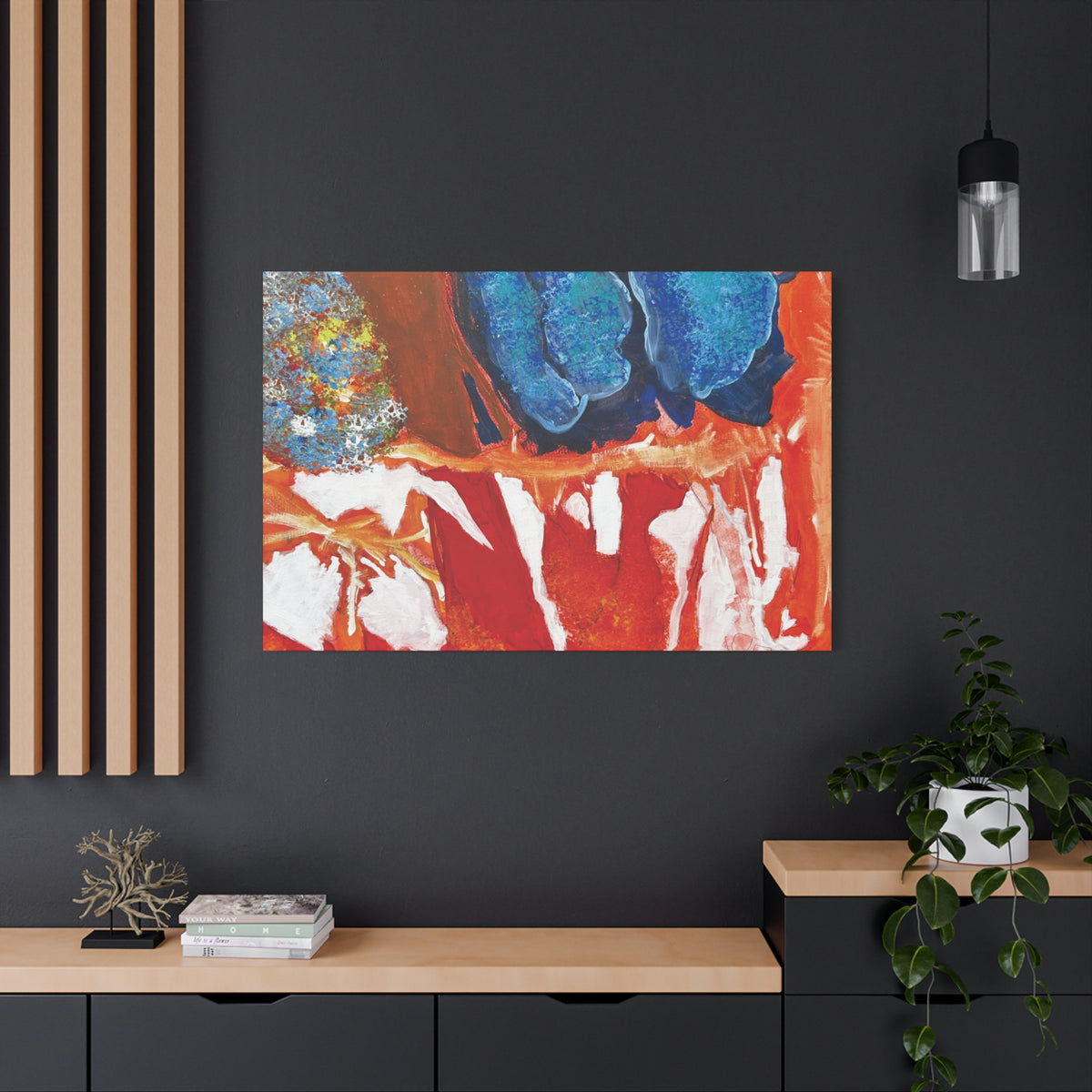 Abstract Red & Blue Matte Stretched Canvas Modern Expressionist Wall Art