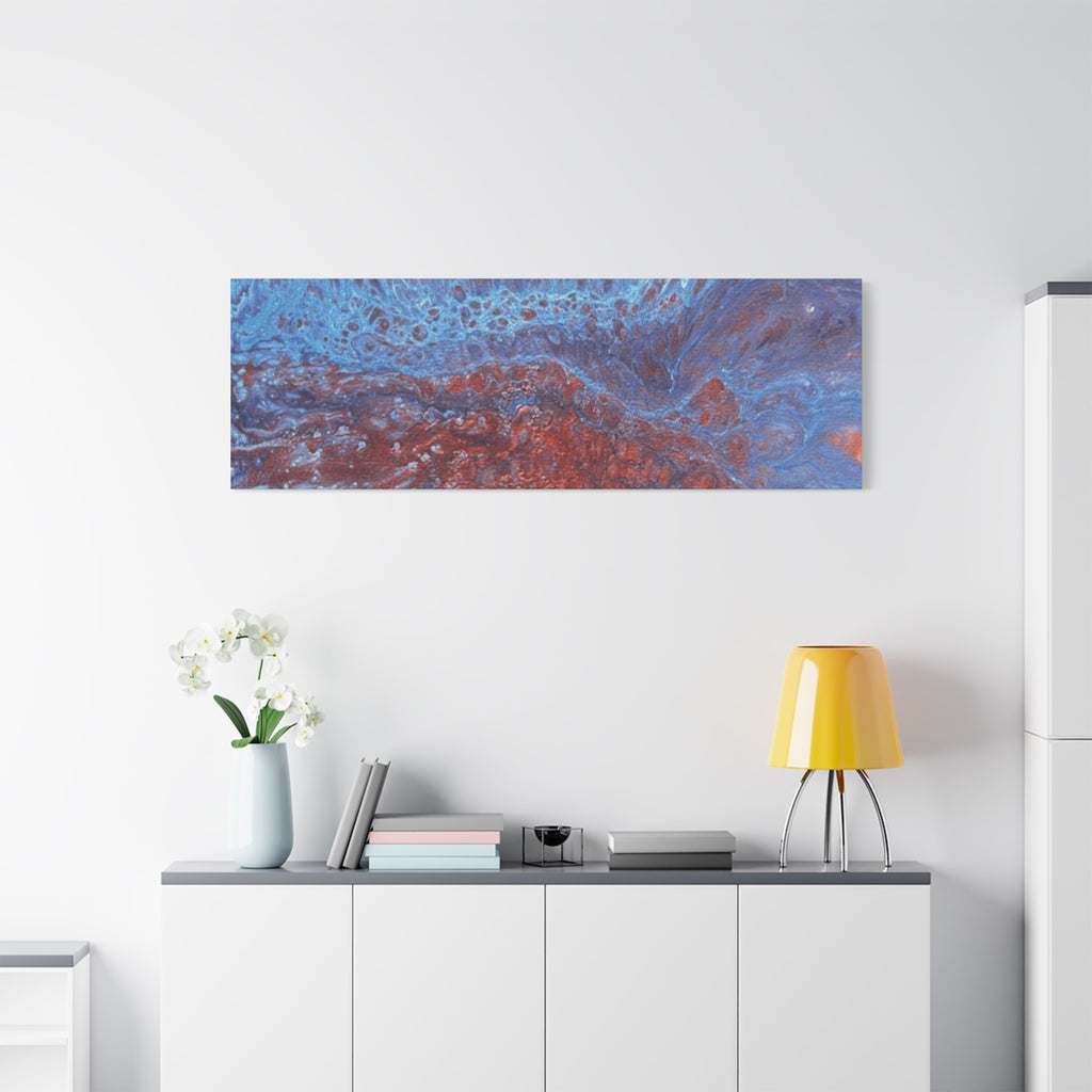 Abstract Blue & Rust Fluid Art Matte Canvas Wave Stretched Wall Art