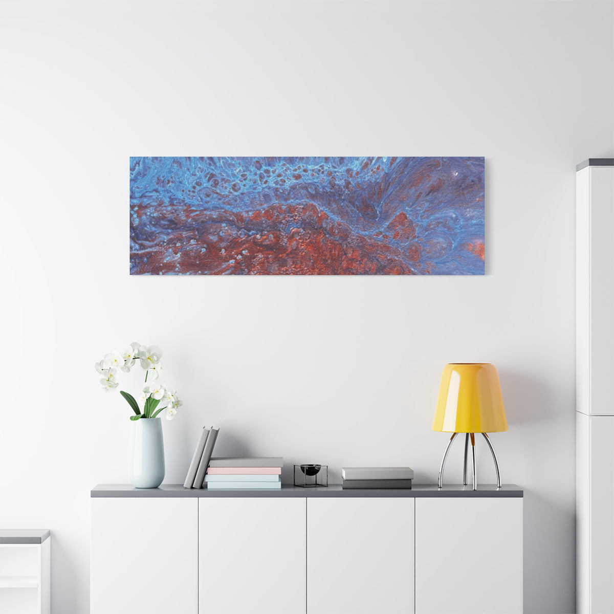 Abstract Blue & Rust Fluid Art Matte Canvas Wave Stretched Wall Art
