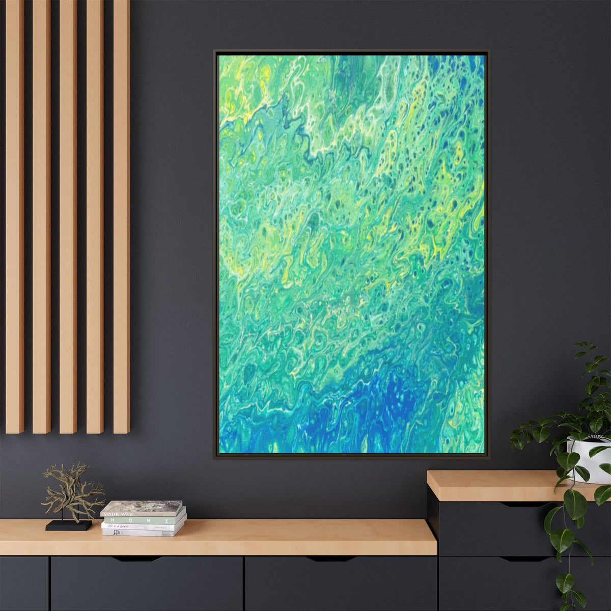 Moss Abstract Ocean Teal Matte Canvas Print (Framed Wall Art)