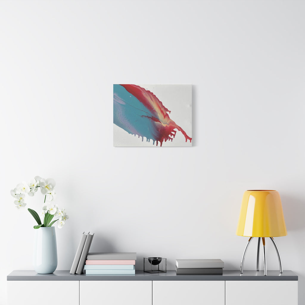 Ceiling Abstract Drip Matte Canvas Print (Blue & Red Fluid Art)