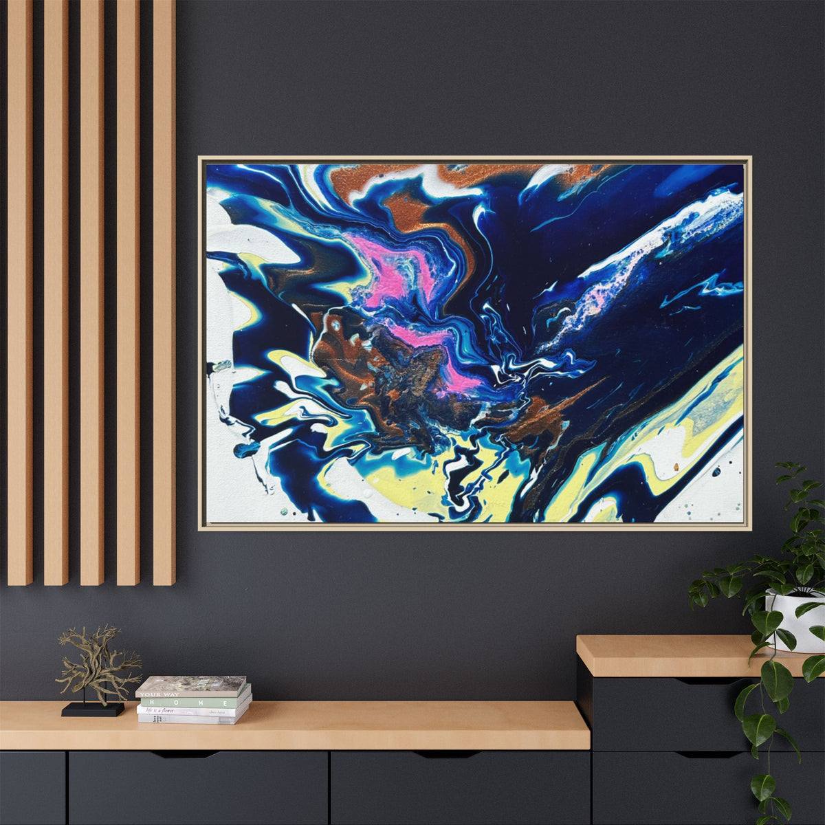 Framed Canvas Print Change Abstract Fluid Art (Blue Multicolor)