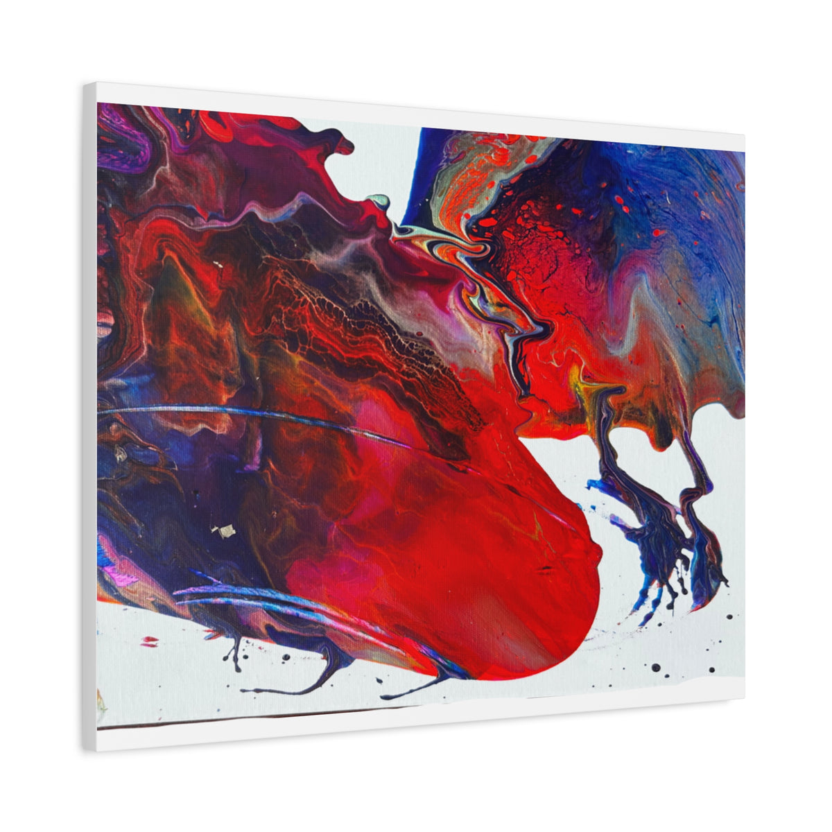Abstract Red & Blue Fluid Art Canvas Print — Matte Stretched Wall Art