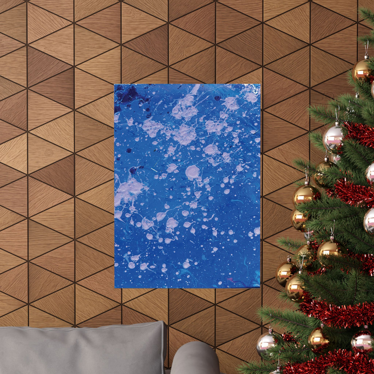 Abstract Blue Paint Splatter Matte Poster Dots Vertical Modern Wall Art