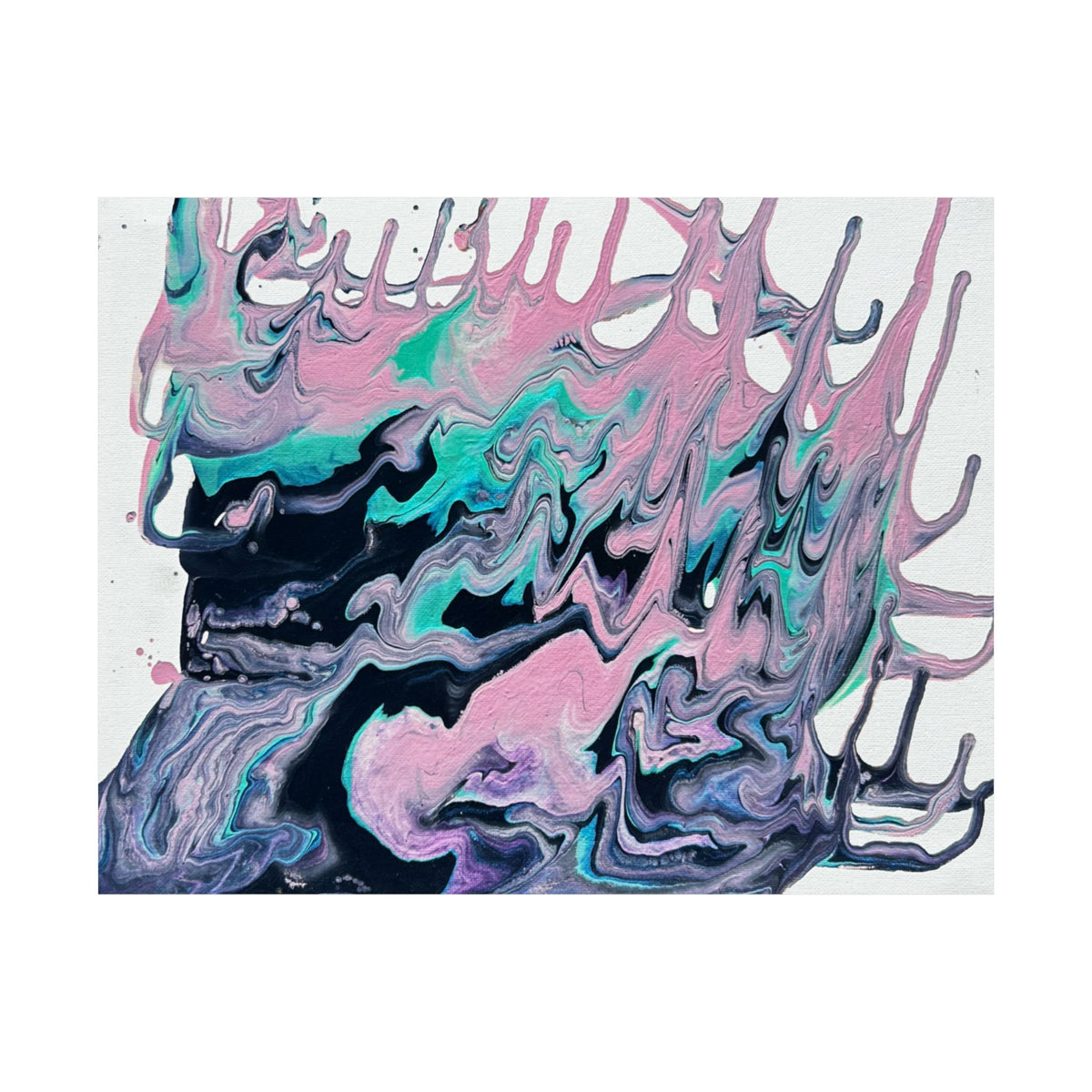 Abstract Fluid Art Poster Dripping Pink & Teal Matte Horizontal Print