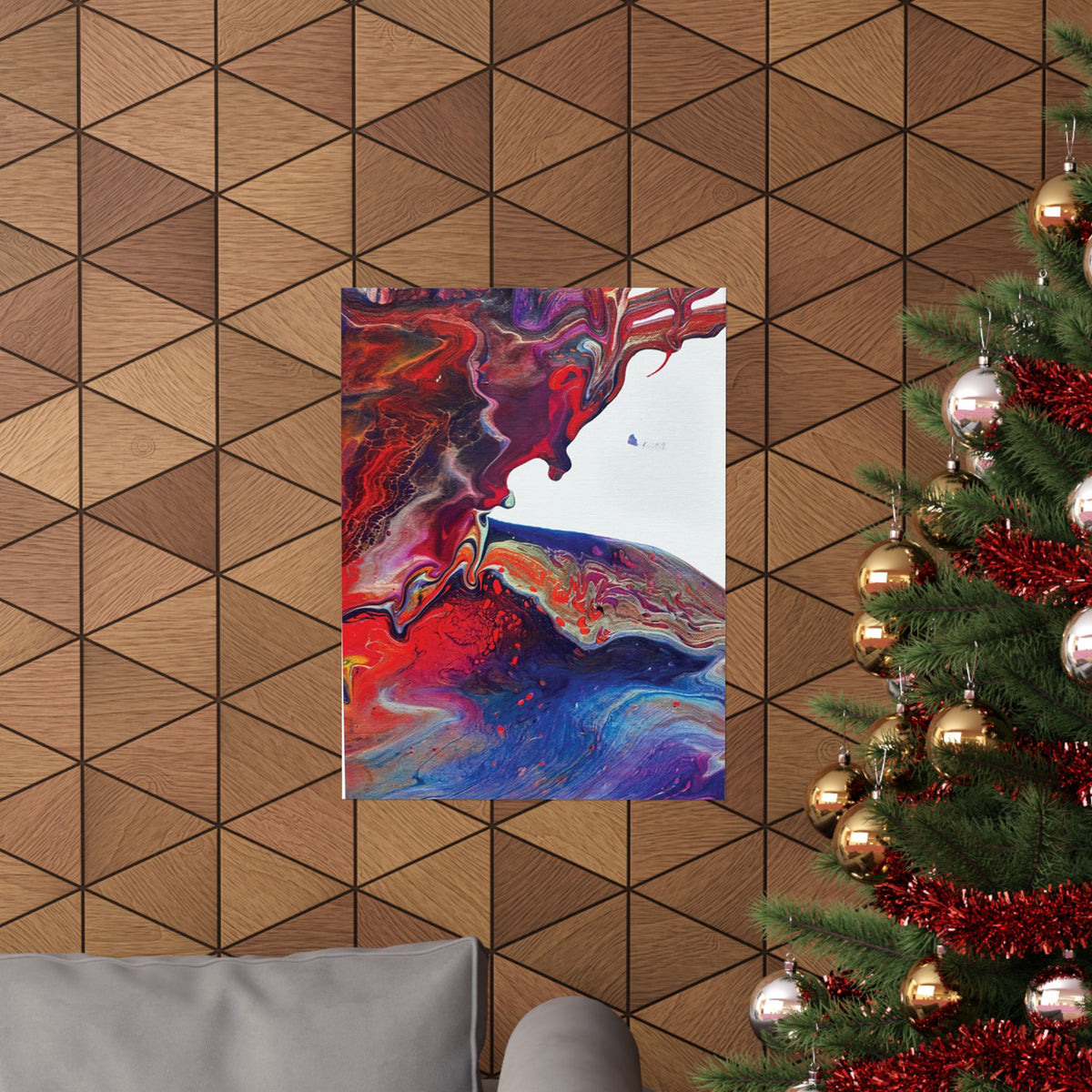 Abstract Fluid Art Matte Poster Universe Vertical Red & Blue Wall Art