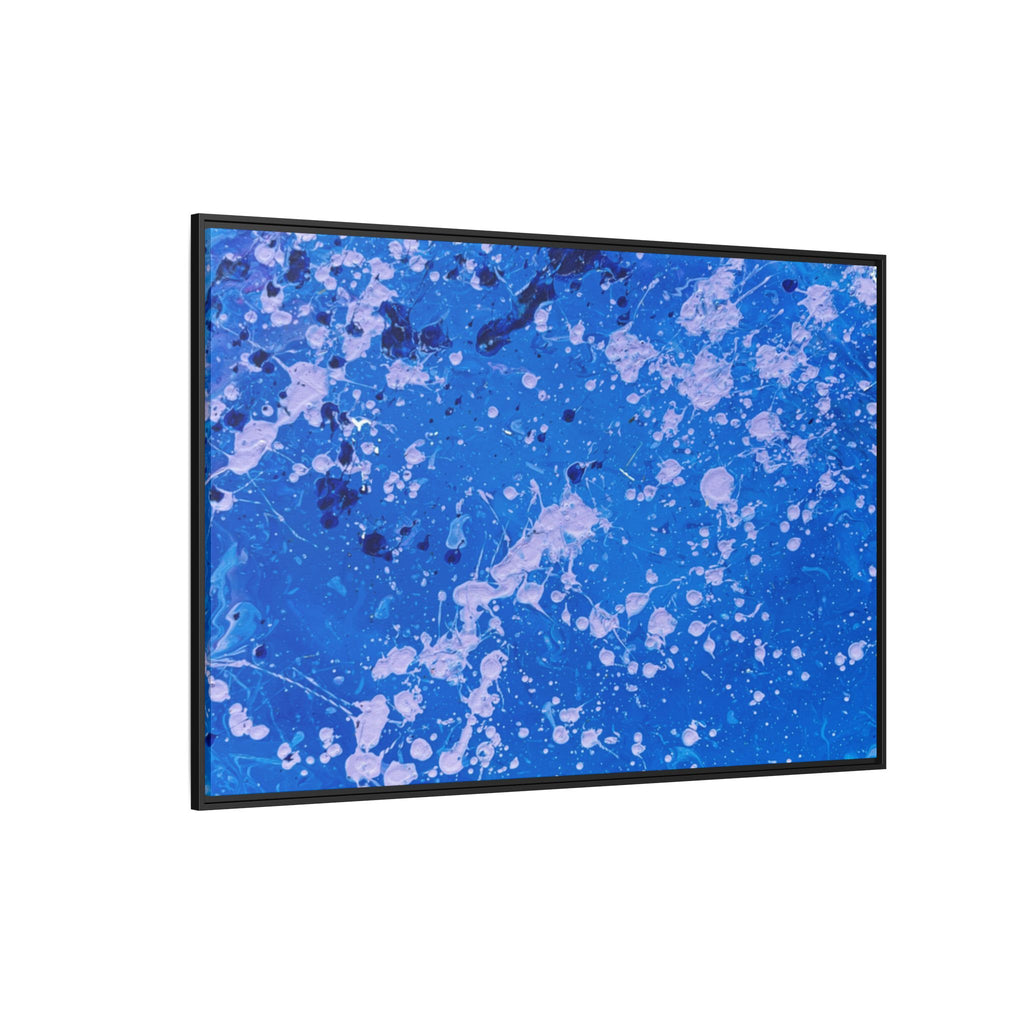 Abstract Blue Splatter Matte Canvas Print Dots (Framed)