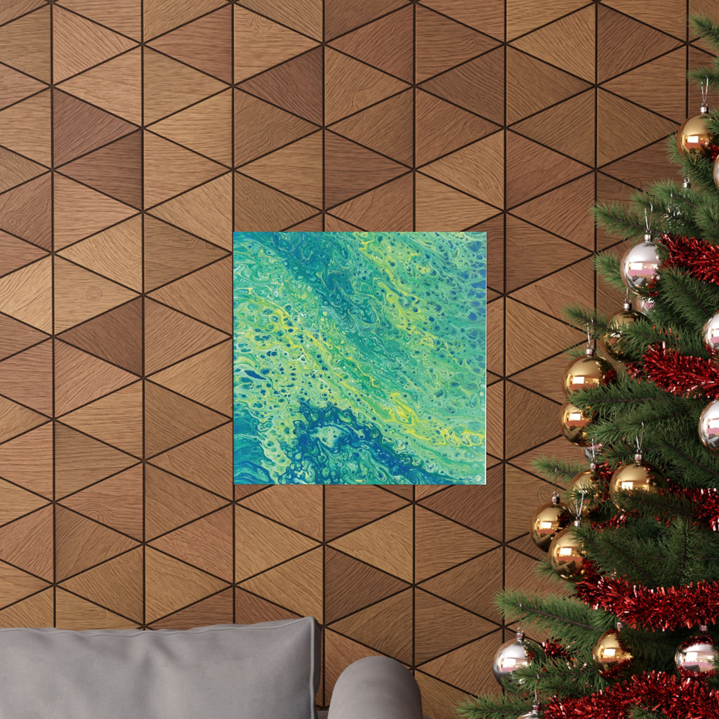 Moss Abstract Ocean Flow Matte Poster (Blue-Green Vertical Fluid Art)