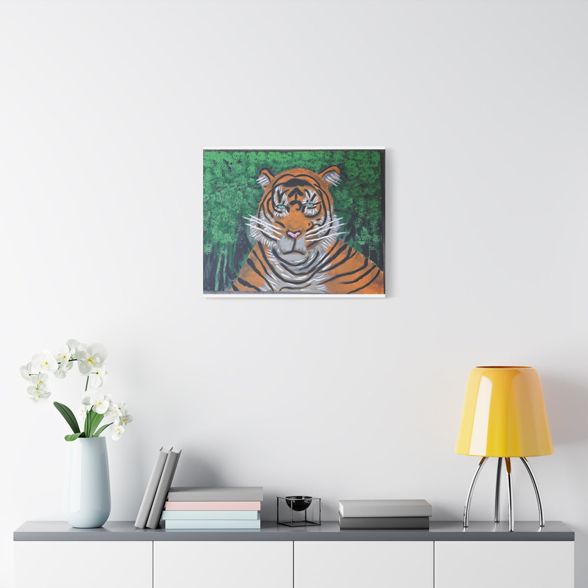 Tiger Portrait Matte Canvas Wall Art Bold Jungle Tiger Painting on Stretched Canvas