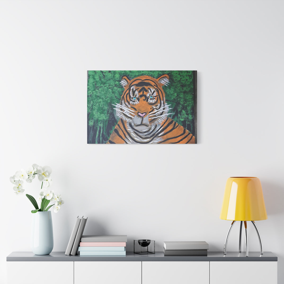 Tiger Portrait Matte Canvas Wall Art Bold Jungle Tiger Painting on Stretched Canvas