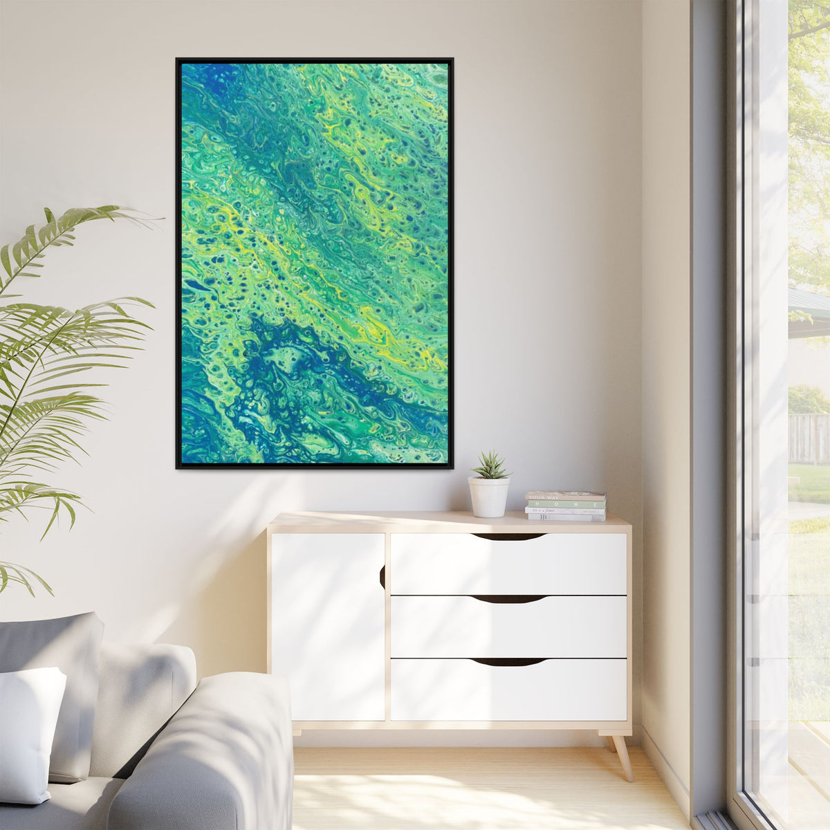 Moss 2 Abstract Ocean Fluid Art Matte Canvas Framed Wall Art