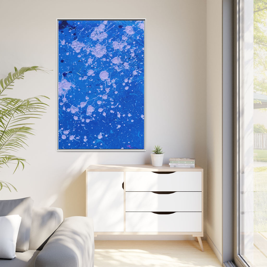 Abstract Blue Splatter Matte Canvas Print Dots (Framed)