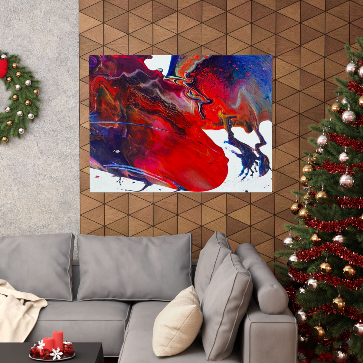 Abstract Red & Blue Matte Poster Universe Horizontal Modern Art Print