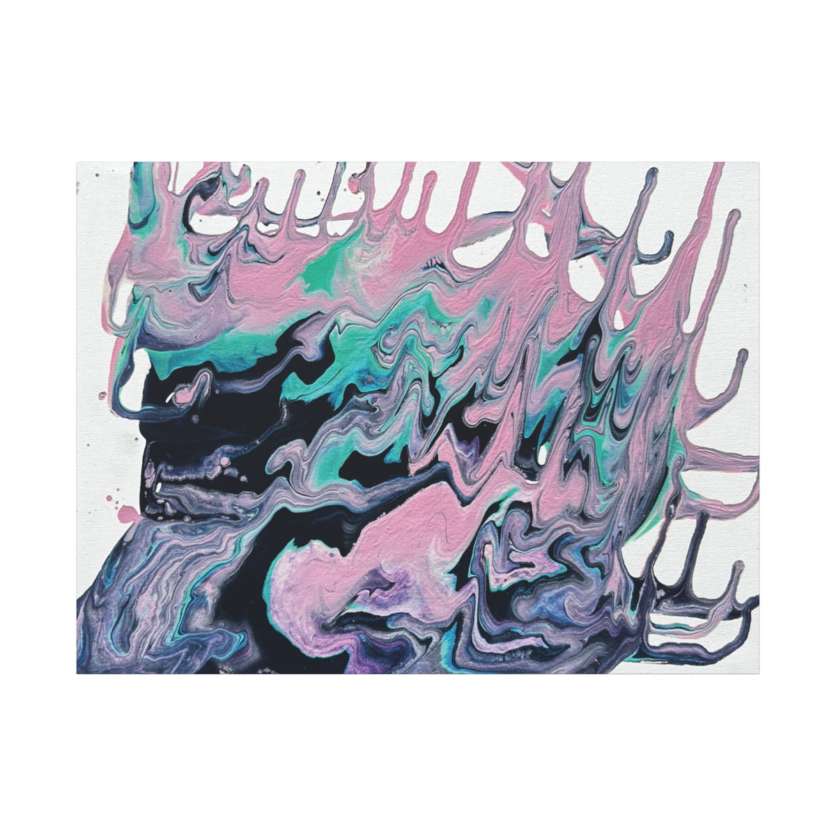 Dripping Abstract Pour Painting Canvas  Pink Teal Fluid Art Stretched Wall Decor