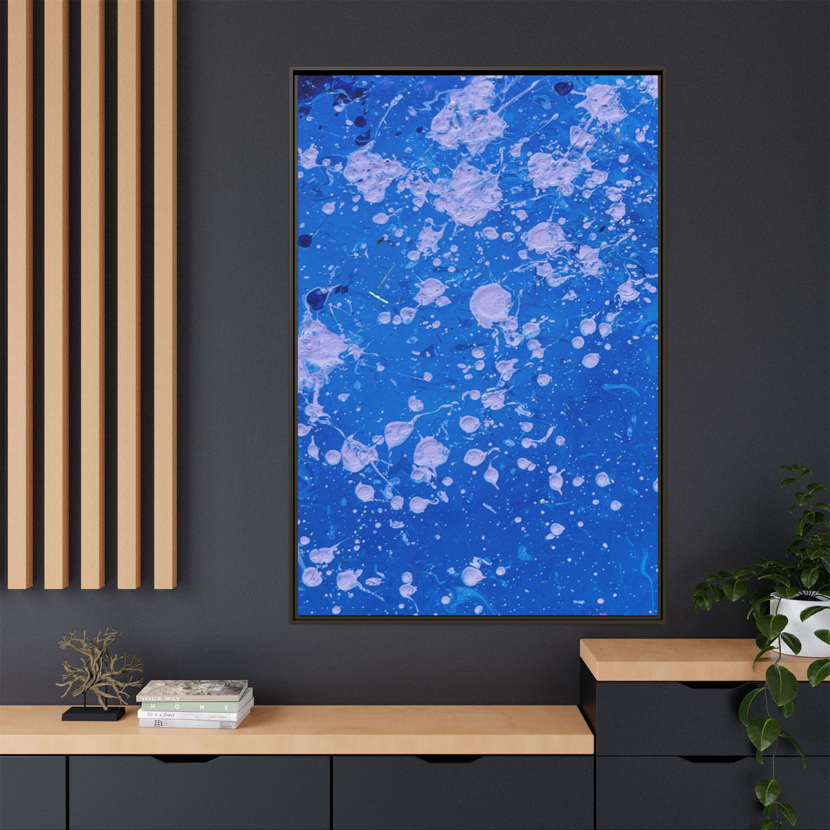 Blue Abstract Splatter Matte Canvas Framed Art