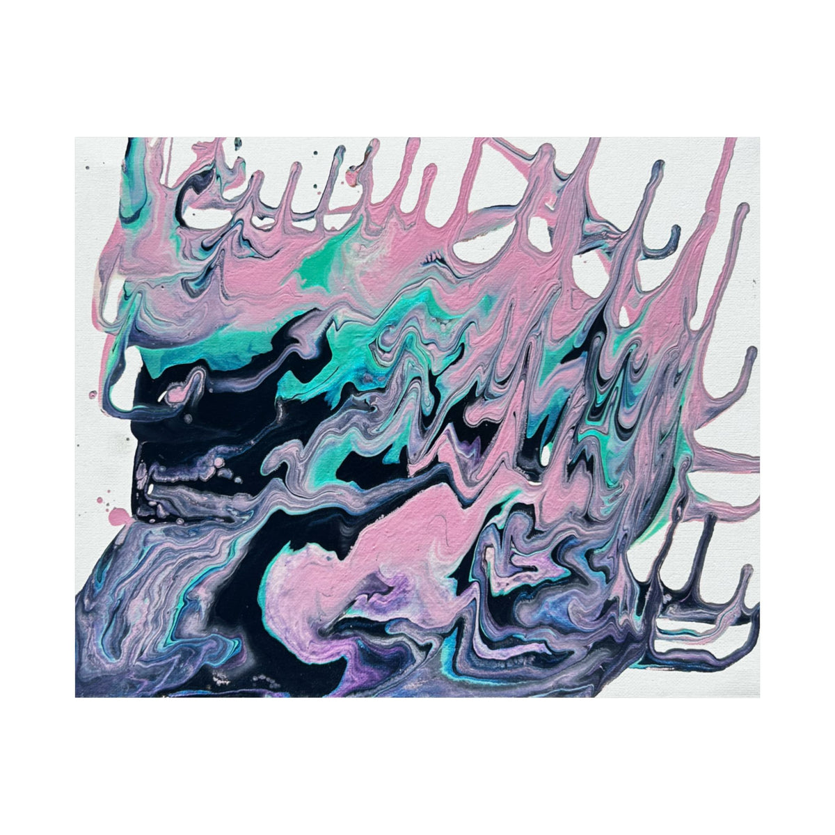 Abstract Fluid Art Poster Dripping Pink & Teal Matte Horizontal Print