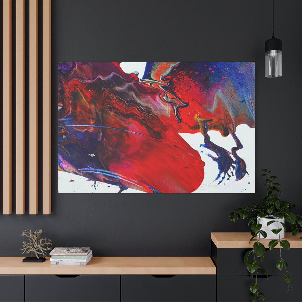Abstract Red & Blue Fluid Art Canvas Print — Matte Stretched Wall Art