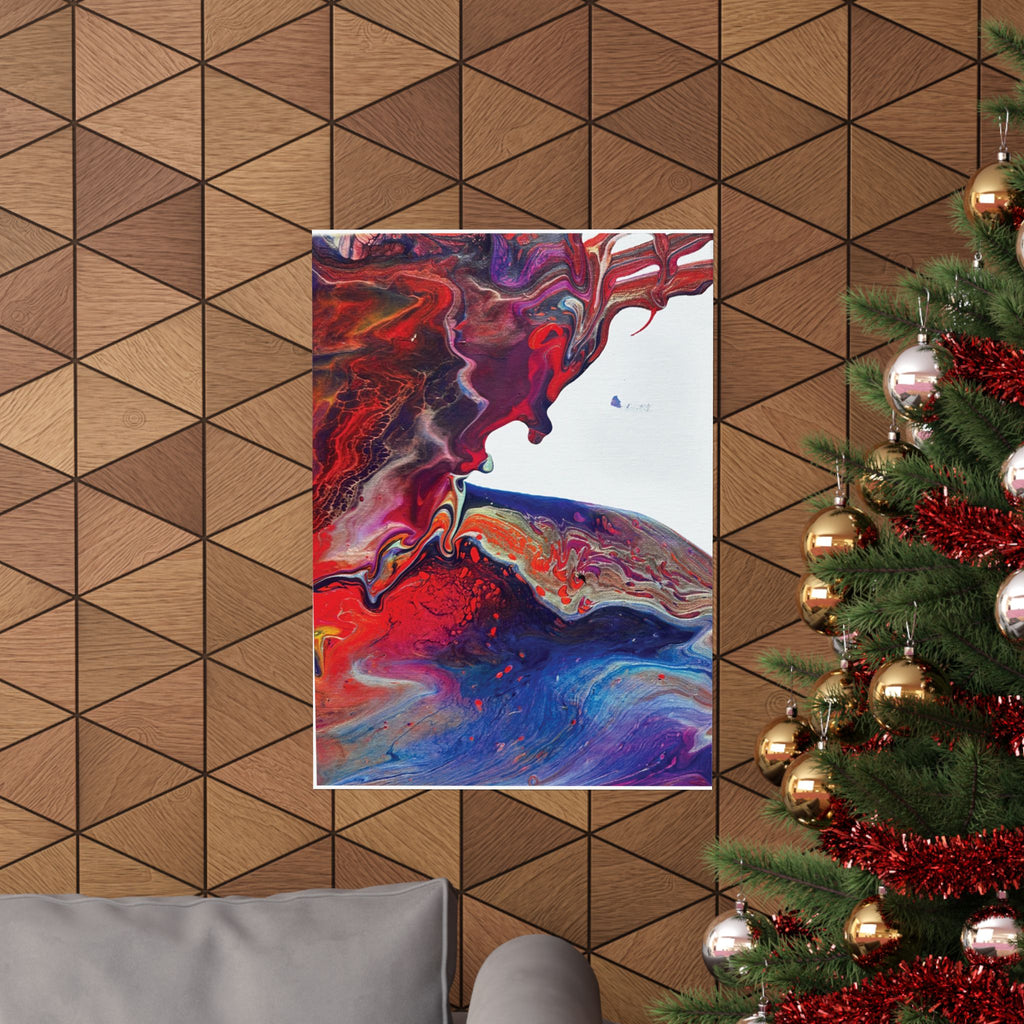 Abstract Fluid Art Matte Poster Universe Vertical Red & Blue Wall Art