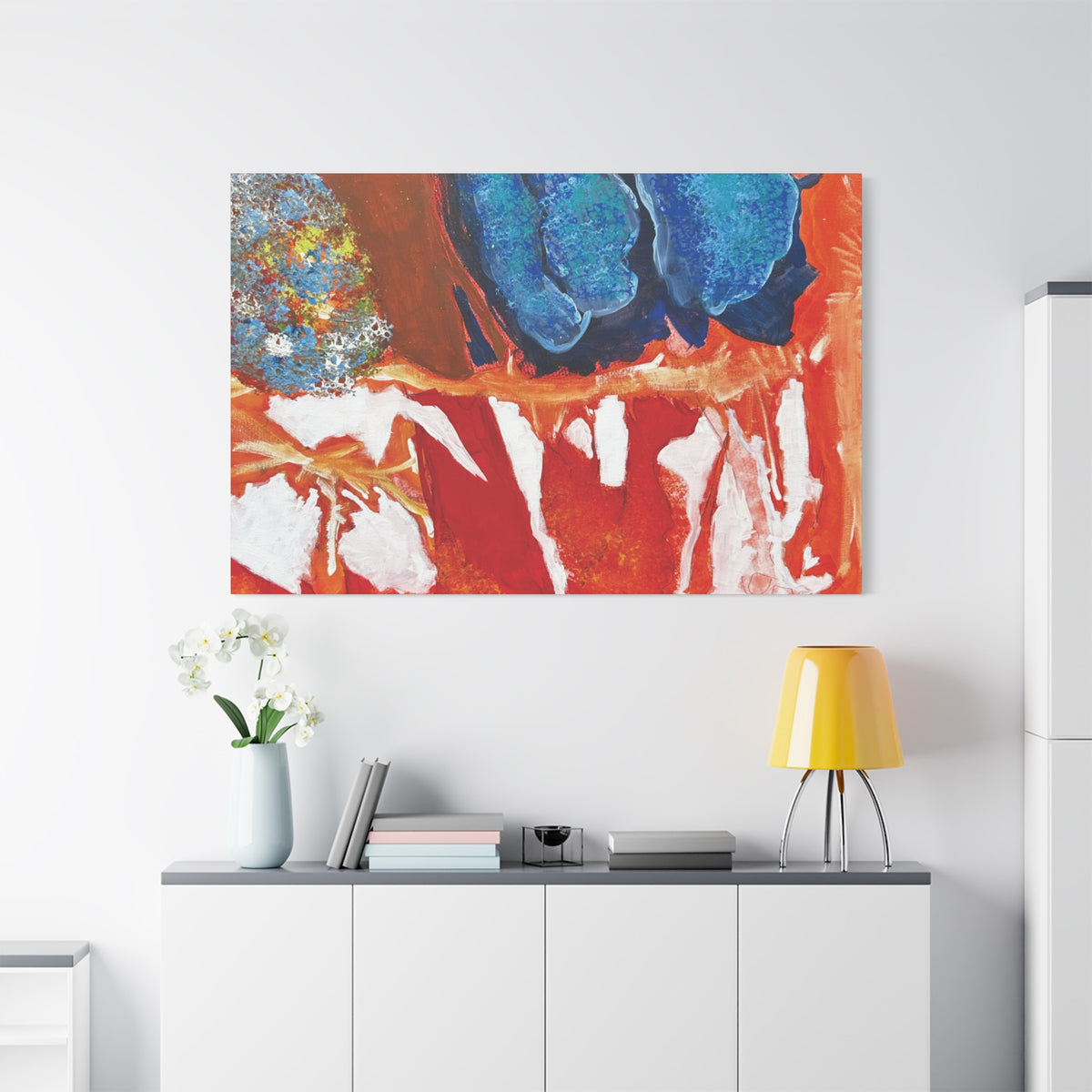 Abstract Red & Blue Matte Stretched Canvas Modern Expressionist Wall Art
