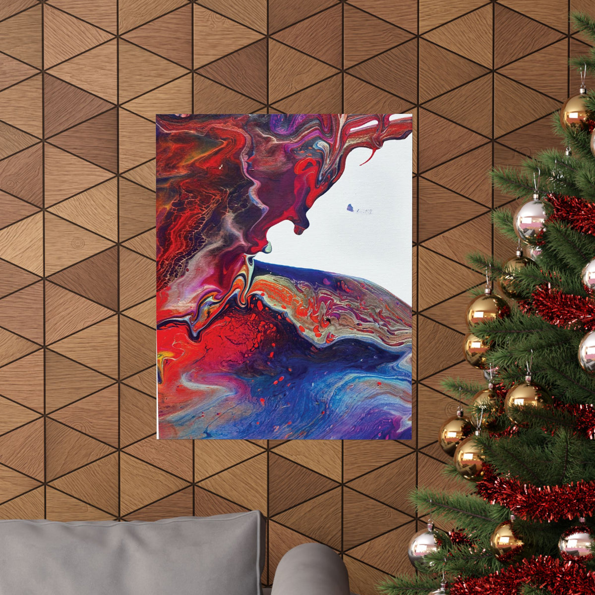 Abstract Fluid Art Matte Poster Universe Vertical Red & Blue Wall Art