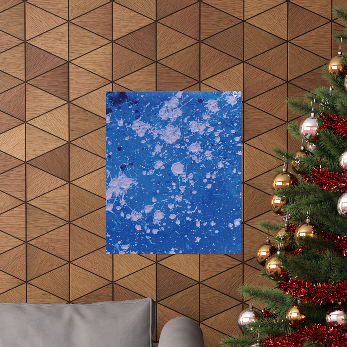 Abstract Blue Paint Splatter Matte Poster Dots Vertical Modern Wall Art