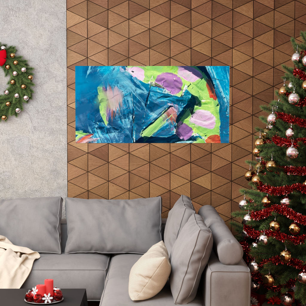 The Fish Abstract Color Splash Matte Horizontal Poster Vibrant Blue & Neon Accent Wall Art