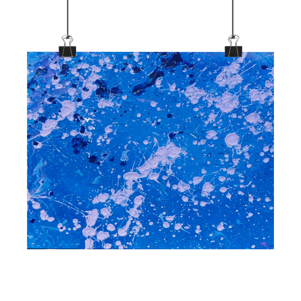 Blue Abstract Splash Matte Poster Horizontal Ocean-Inspired Art Print