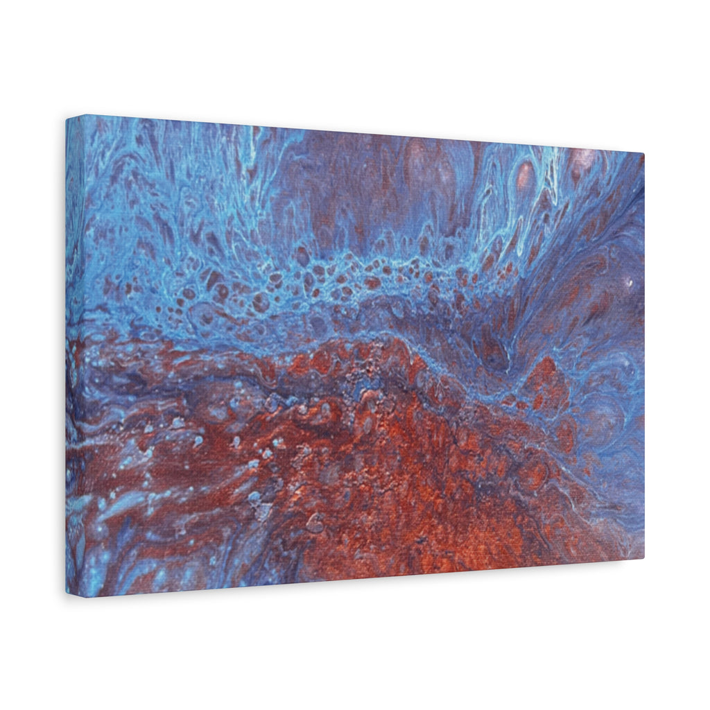 Abstract Blue & Rust Fluid Art Matte Canvas Wave Stretched Wall Art