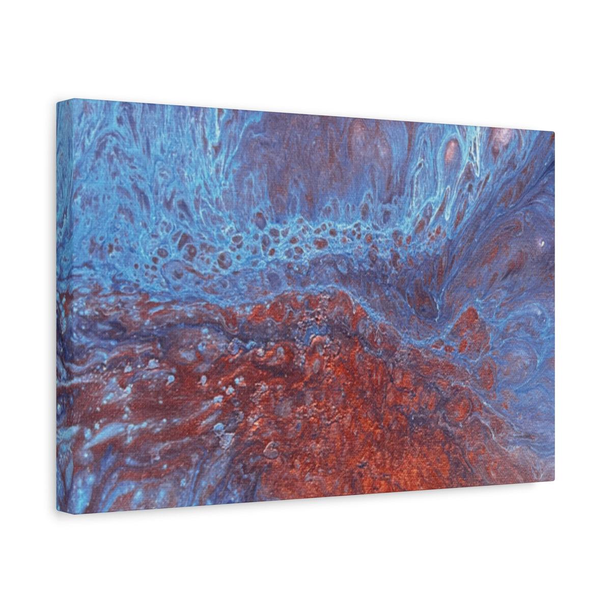 Abstract Blue & Rust Fluid Art Matte Canvas Wave Stretched Wall Art