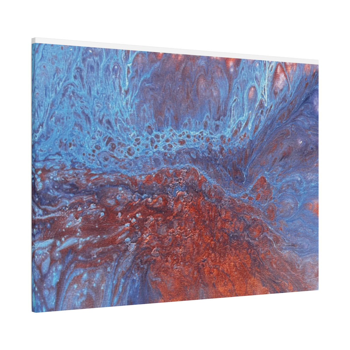 Abstract Blue & Rust Fluid Art Matte Canvas Wave Stretched Wall Art