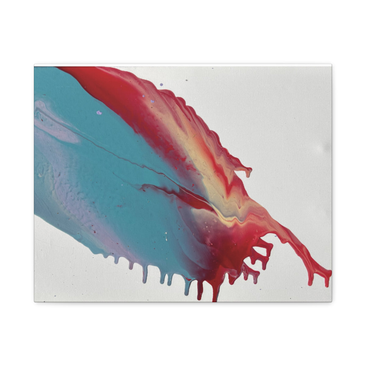 Ceiling Abstract Drip Matte Canvas Print (Blue & Red Fluid Art)