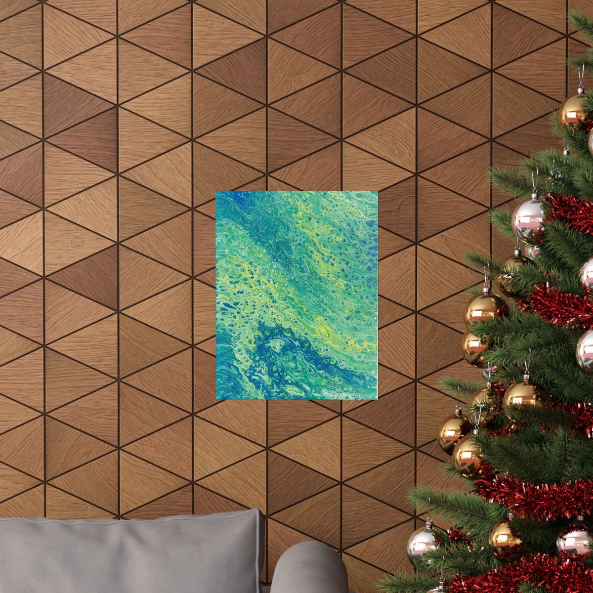 Moss Abstract Ocean Flow Matte Poster (Blue-Green Vertical Fluid Art)
