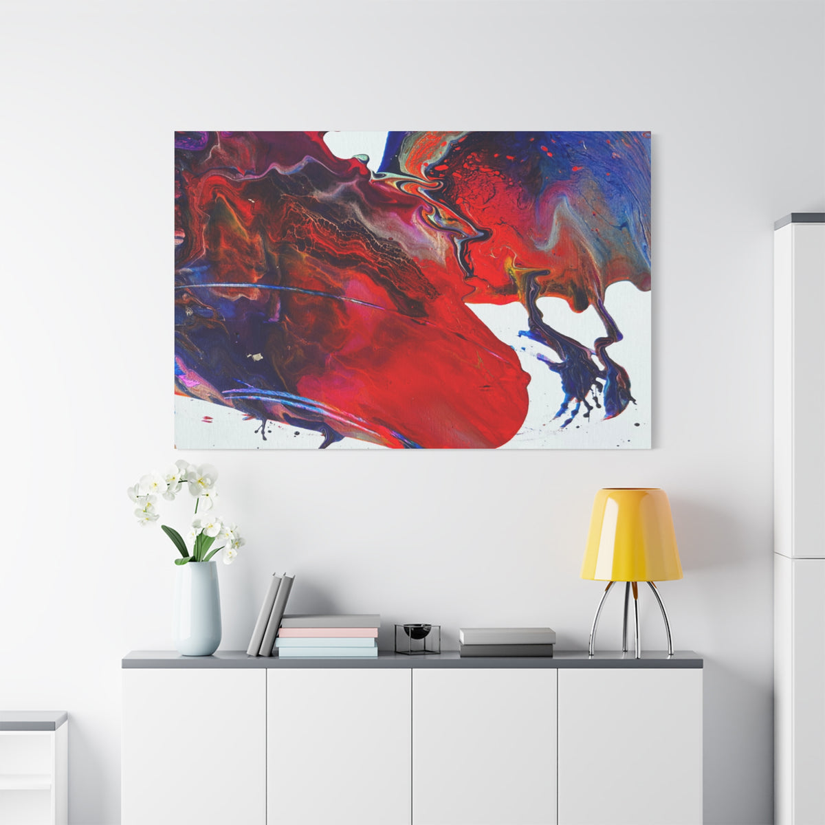 Abstract Red & Blue Fluid Art Canvas Print — Matte Stretched Wall Art
