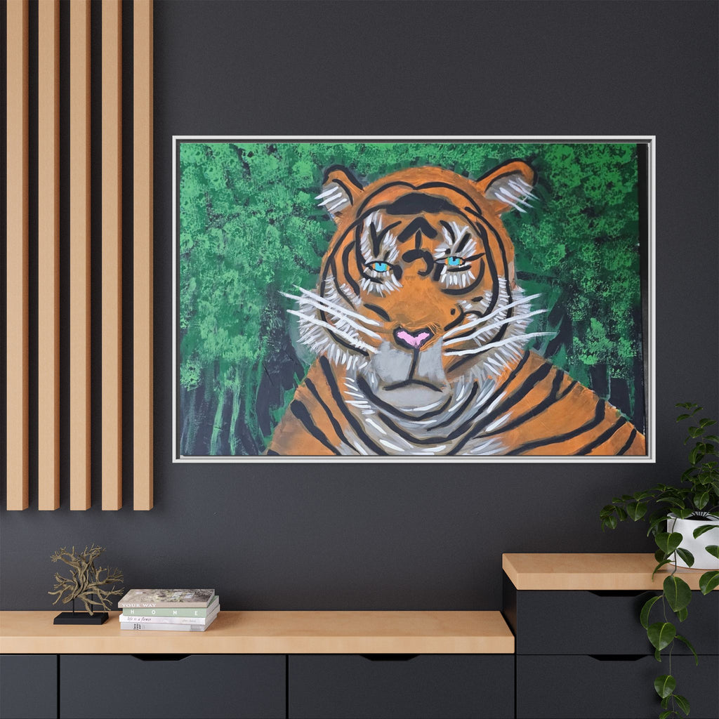 Framed Matte Canvas Tiger Portrait Whimsical Jungle Wall Art