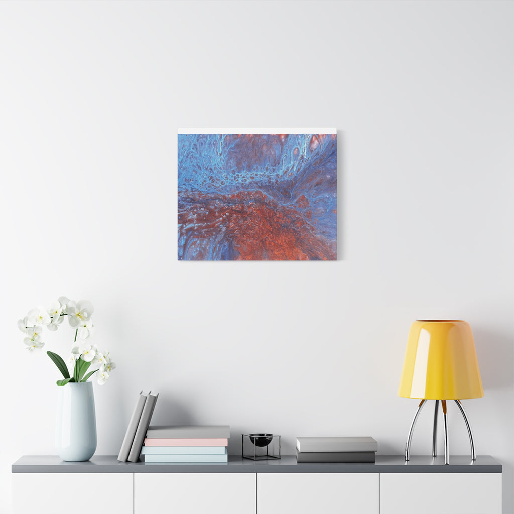 Abstract Blue & Rust Fluid Art Matte Canvas Wave Stretched Wall Art