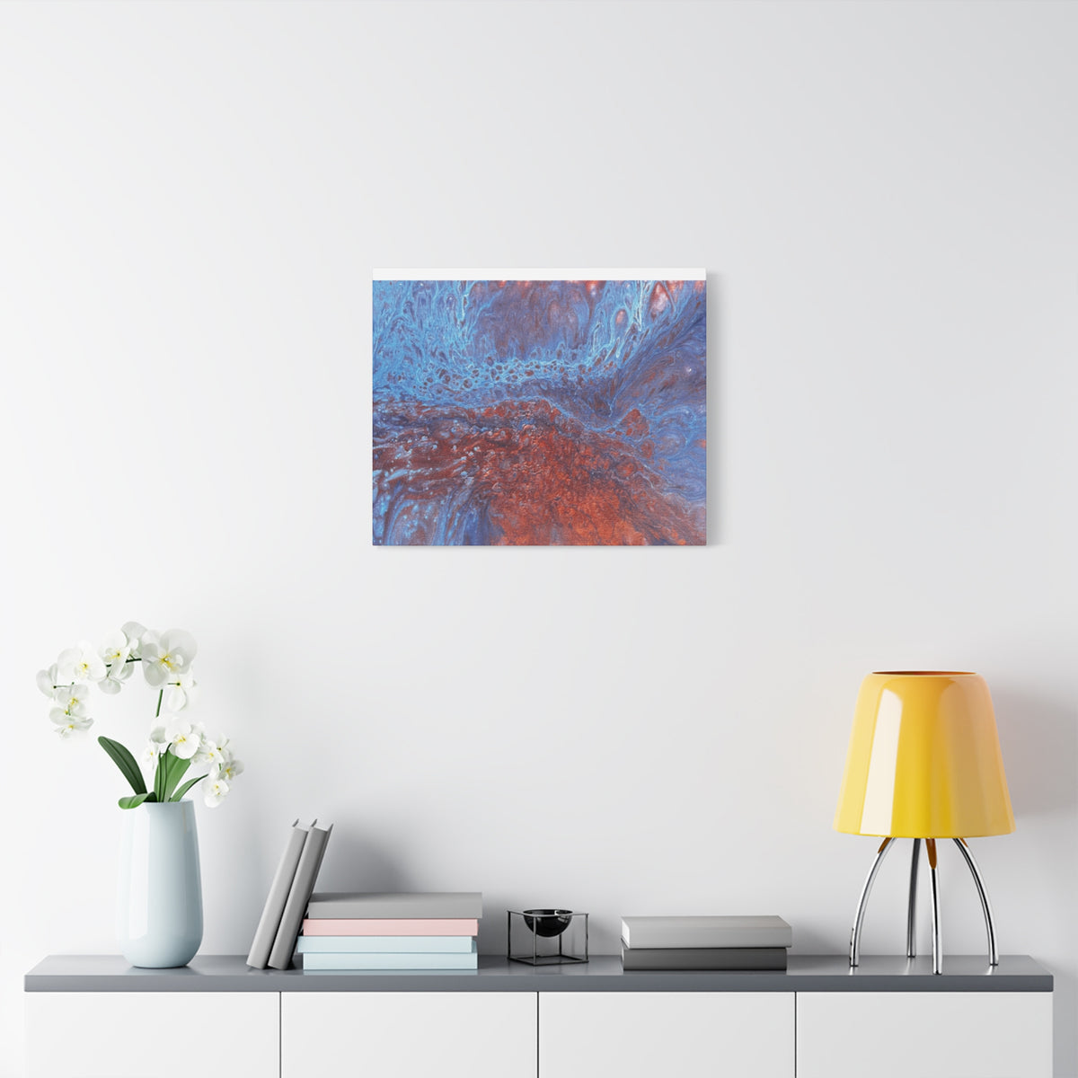 Abstract Blue & Rust Fluid Art Matte Canvas Wave Stretched Wall Art