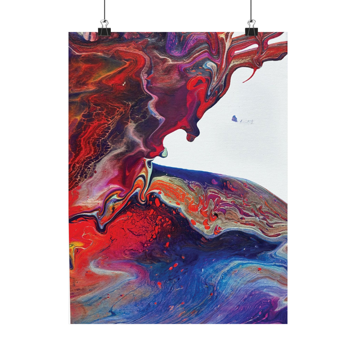 Abstract Fluid Art Matte Poster Universe Vertical Red & Blue Wall Art