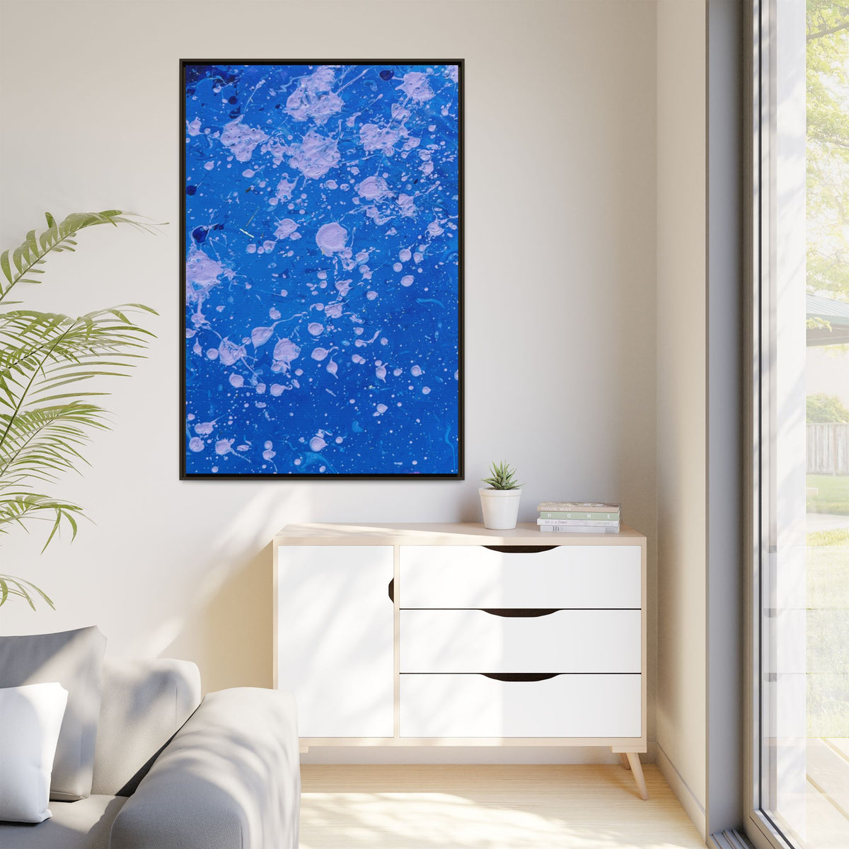 Blue Abstract Splatter Matte Canvas Framed Art