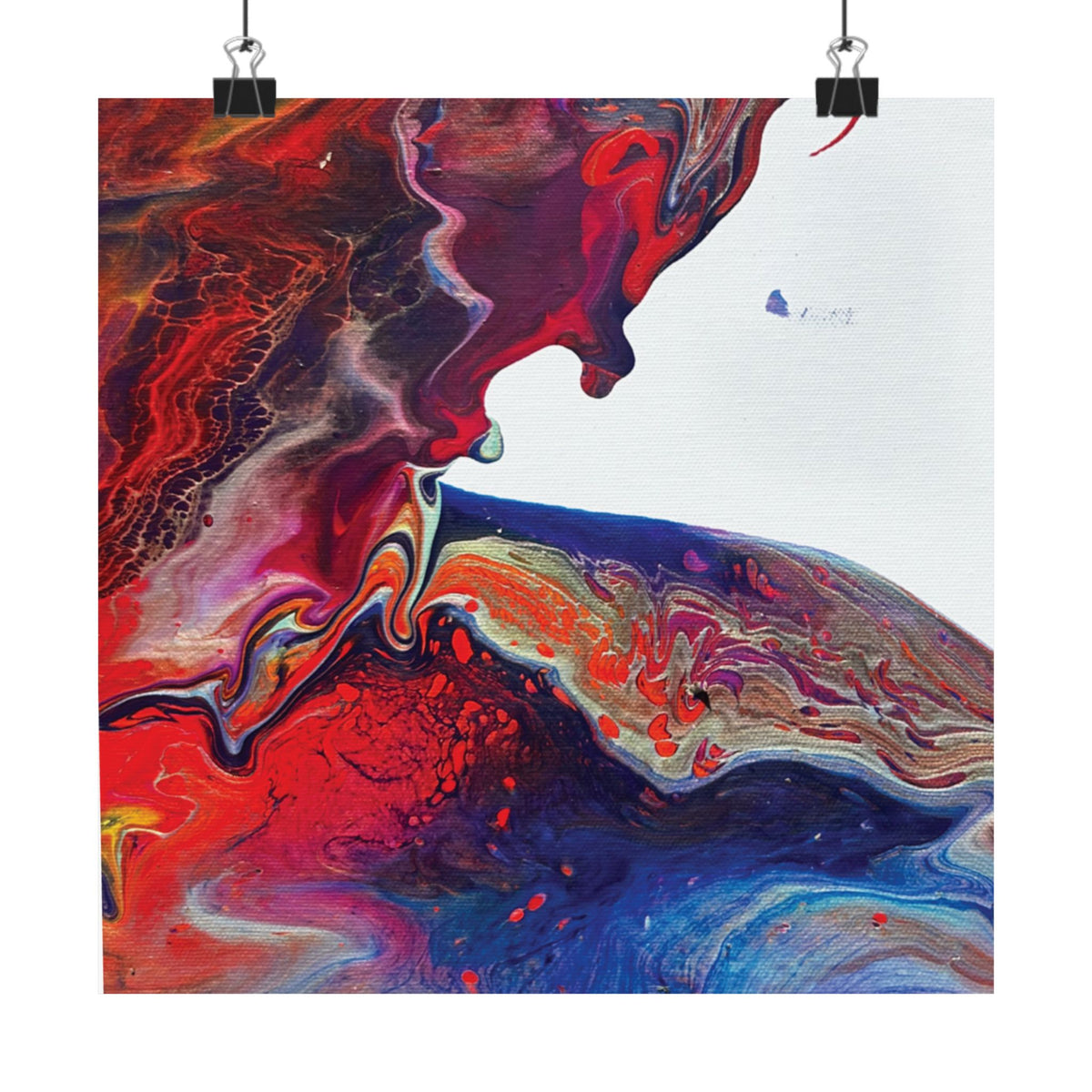 Abstract Fluid Art Matte Poster Universe Vertical Red & Blue Wall Art